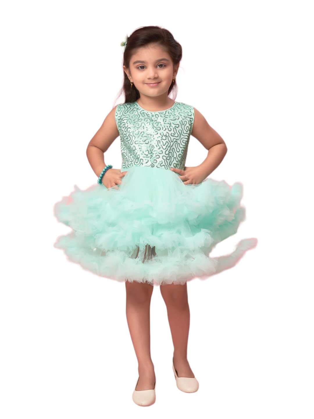 Aarika Girls Sea Green Colour Net Sequin Frock (New_Fk-16006-C-Green-26)