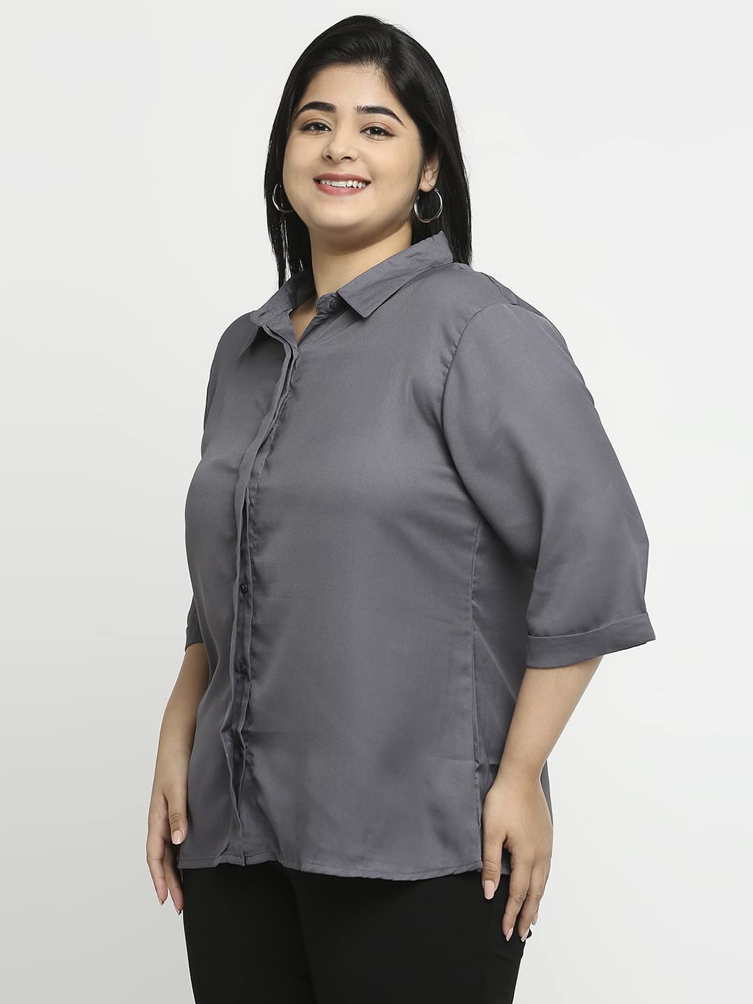 Style Quotient Women Grey Solid Plus Size Shirts