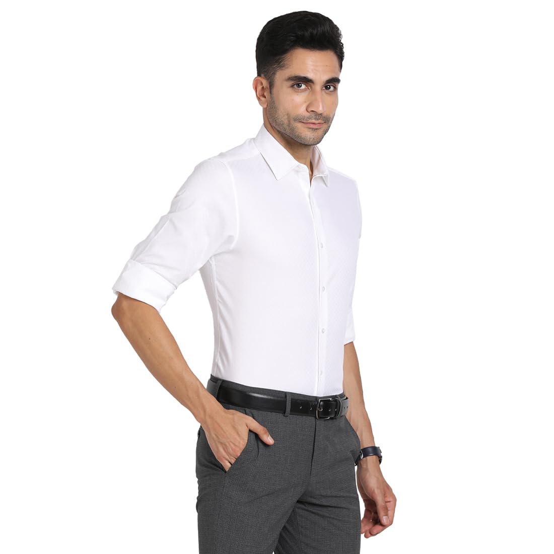 Turtle Men Giza Cotton White Dobby Slim Fit Full Sleeve Ceremonial Shirt