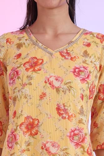 Aurelia Women's Yellow Printed Straight Kurta