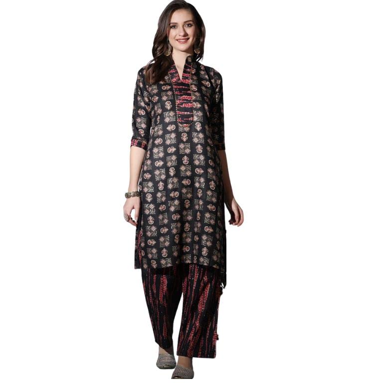 OM SAI LATEST CREATION Kurta for Women || Cotton Fully Stitched Floral Hand Block Printed Straight Kurtas for Girls || Stand Collar 'V' Neckline Kurta || Casual Kurtas for Women.