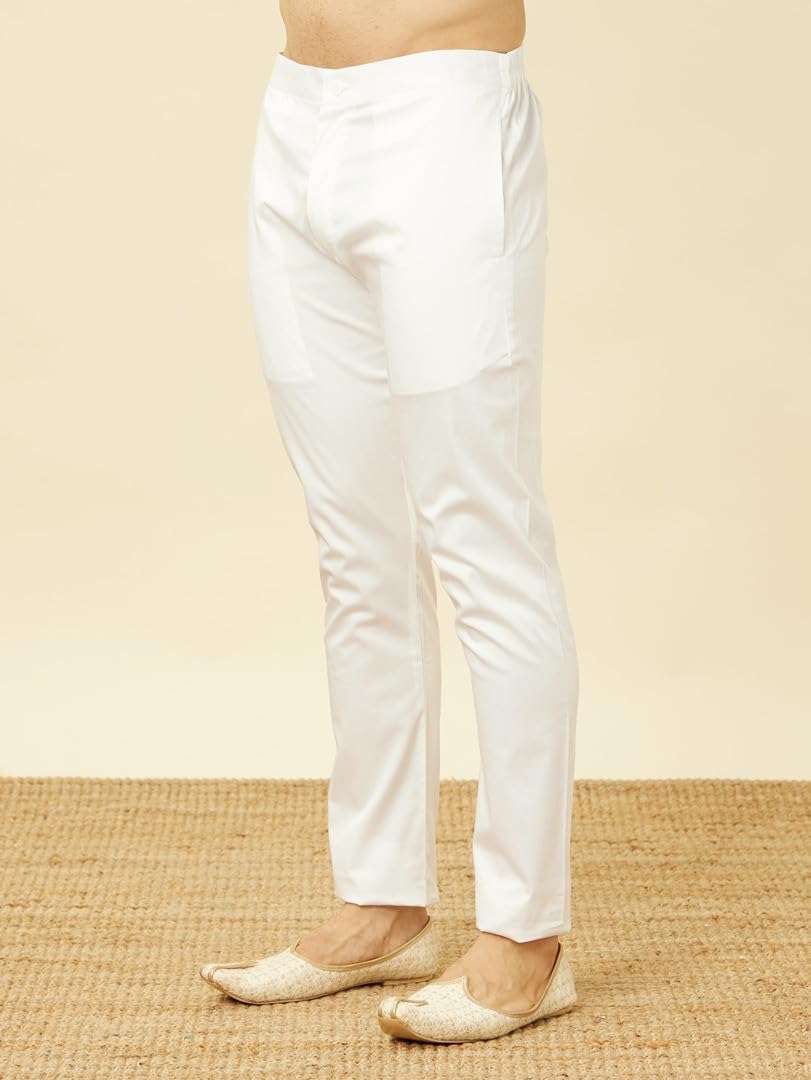 Manyavar Mens White Spandex Trouser