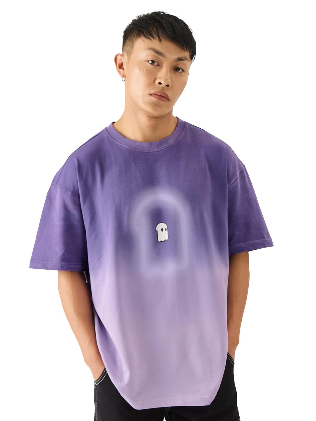 The Souled Store Mr. Soul Men and Boys Short Sleeve Round Neck Purple Graphic Printed Cotton Oversized T-Shirts