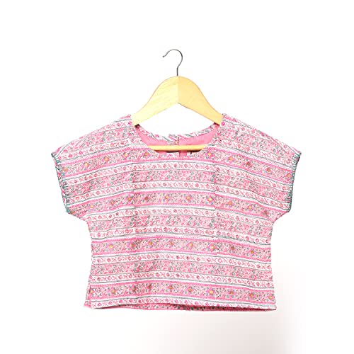 Fabindia Kids Slub Printed 3 Piece Lehenga Choli Set Cotton_6-8Y