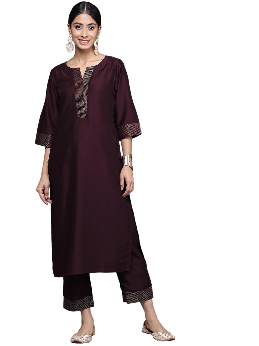 Libas Womens Silk Blend Kurta Sets (34831_Burgundy