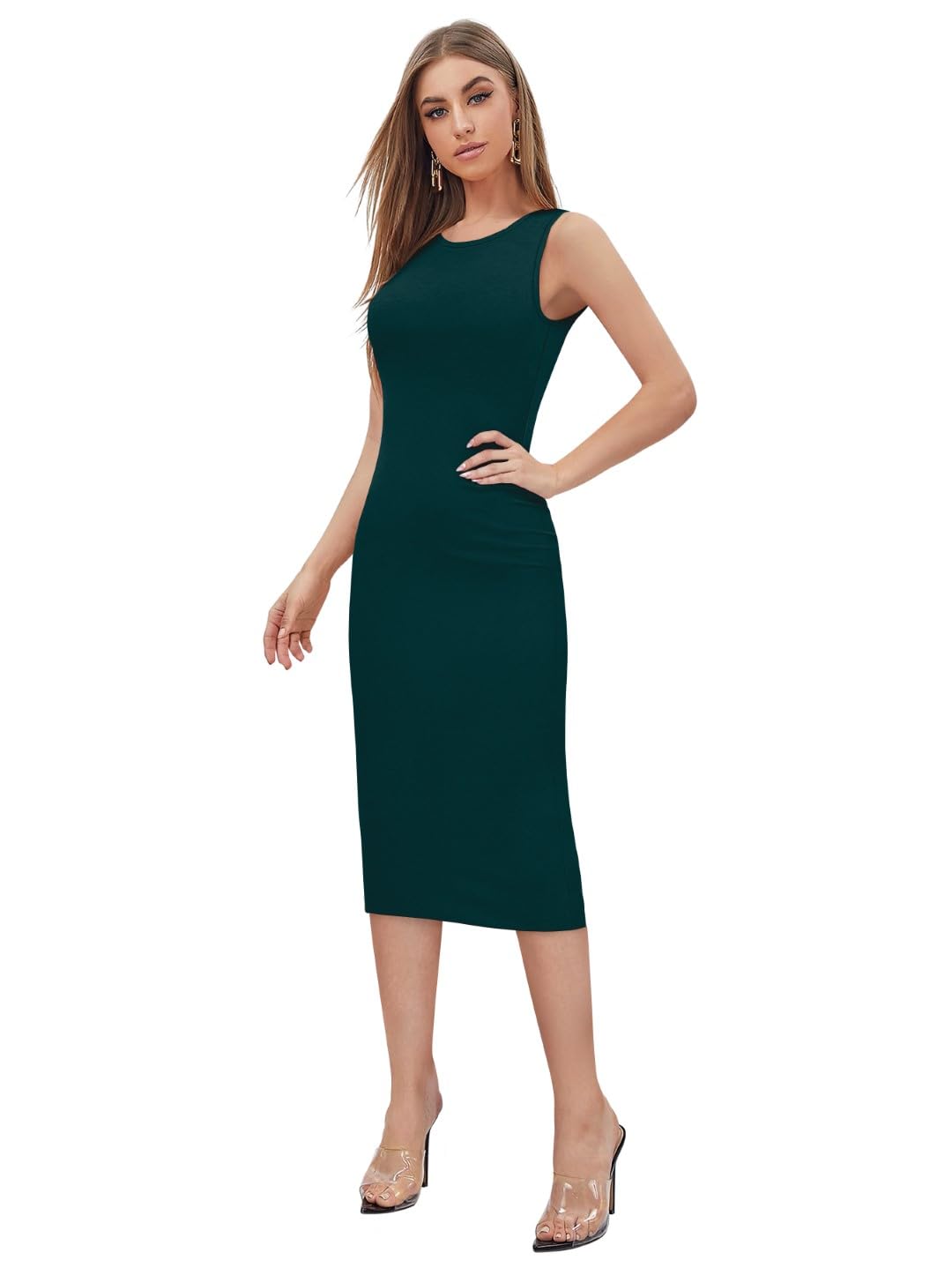 Toochki WomenS Lycra Bodycon Midi Dress (Toochki246-Dr_Green