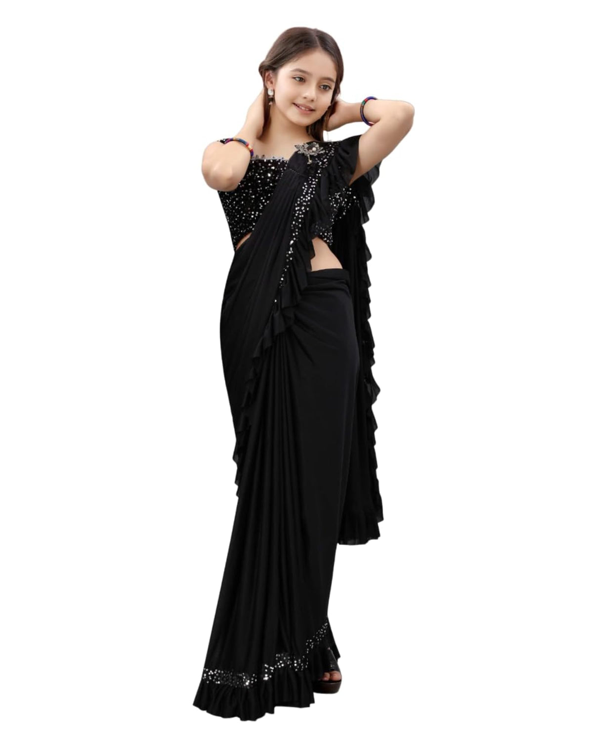 Dhyey Fashion Baby Girls Lycra Blend Saree With Unstitched Blouse Stylish Saree For Girls, Perfect For Special Celebrations,Vib