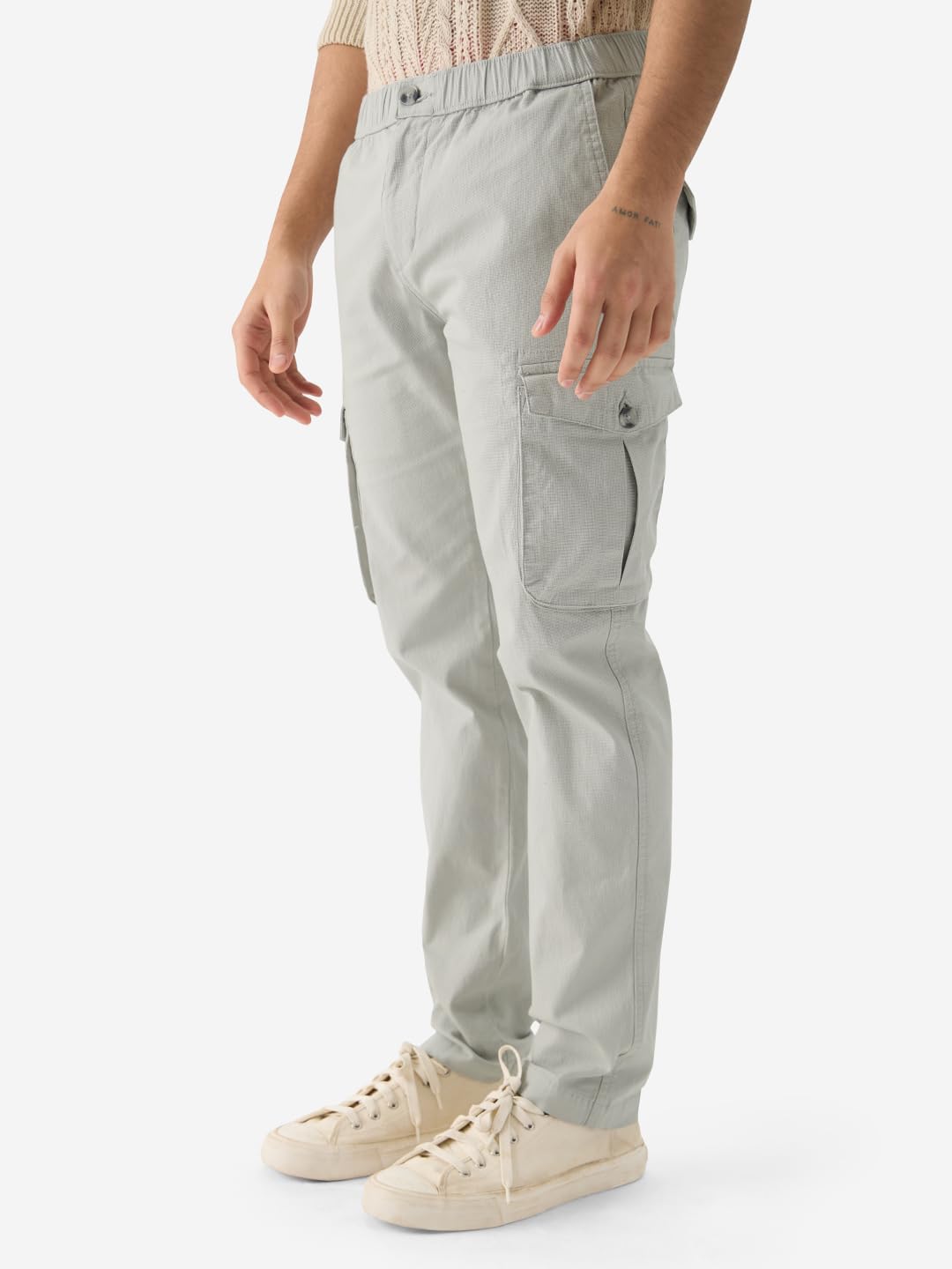 The Souled Store Square Grey Men and Boys Regular Fit Cotton Cargo Pants Solid Plain Pants Trousers Bottoms Relaxed Fit Straight
