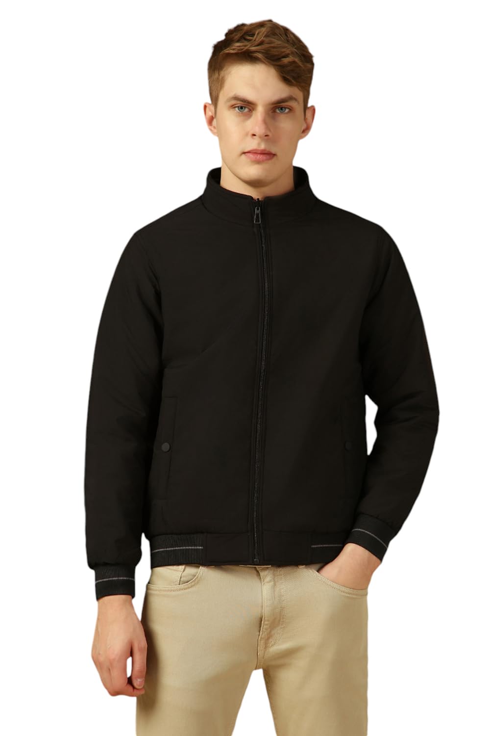 Dennis Lingo Men Grey Solid Regular Fit Full Sleeve Mock Collar Padded Jacket