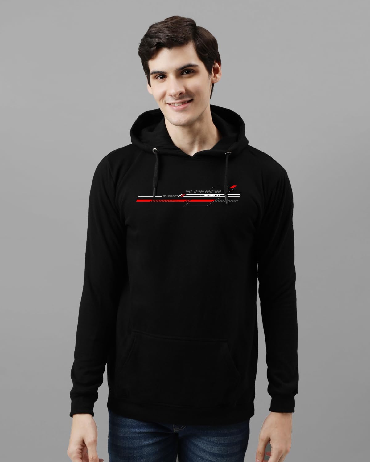 ADRO Mens Cotton Neck Hooded Sweatshirt (H24-M-RAC-BL_Black