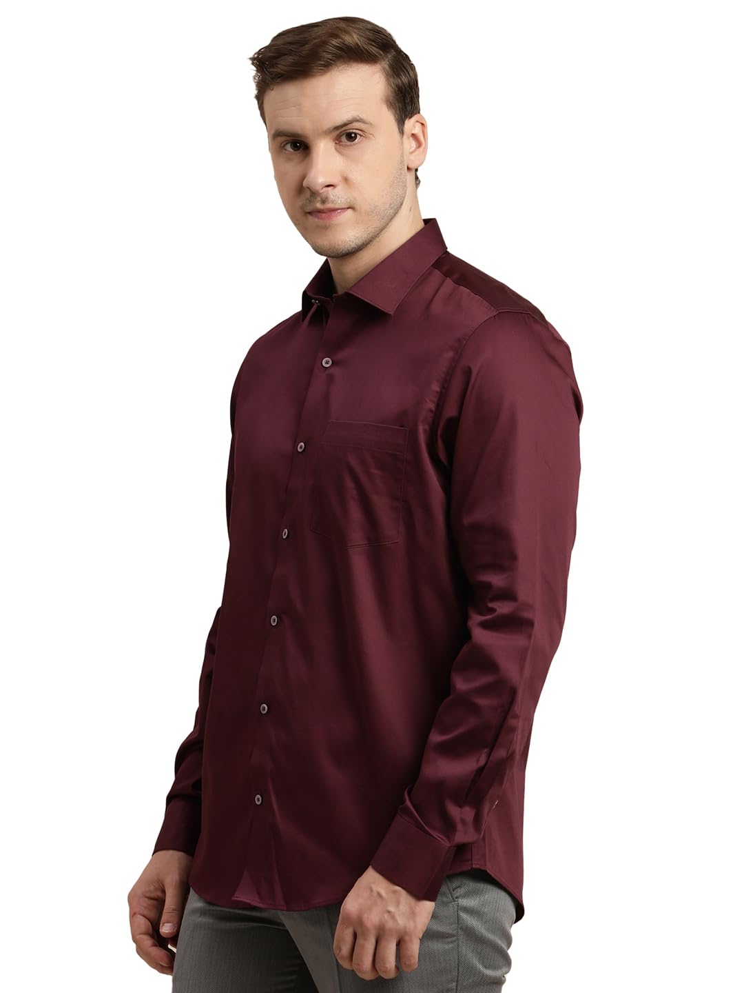 Turtle Men 100% Cotton Slim Fit Maroon Solid Formal Shirt