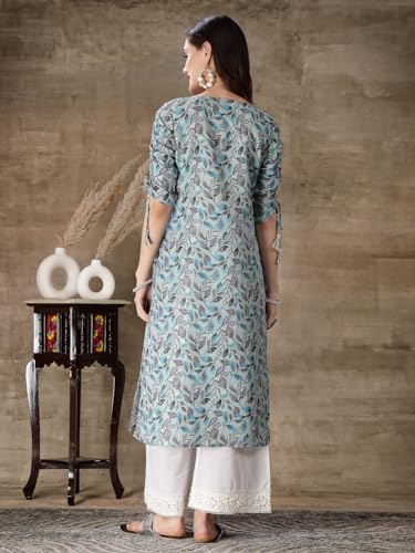 Stylum Women's Floral Printed Cotton Blend Straight Kurta (GILLYGREY_Grey)