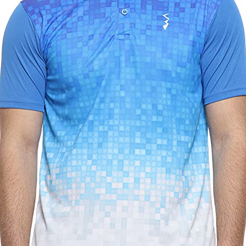 Campus Sutra MenS Sky Blue & Chalk White Ombre Polo Activewear T-Shirt For Casual Wear | Spread Collar | Short Sleeve | Button