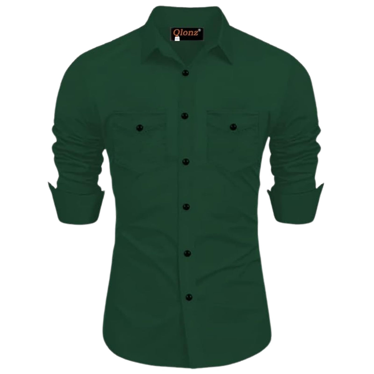 Rebelify Double Pocket With Flap Men Cargo Cotton Shirt Bottle Green