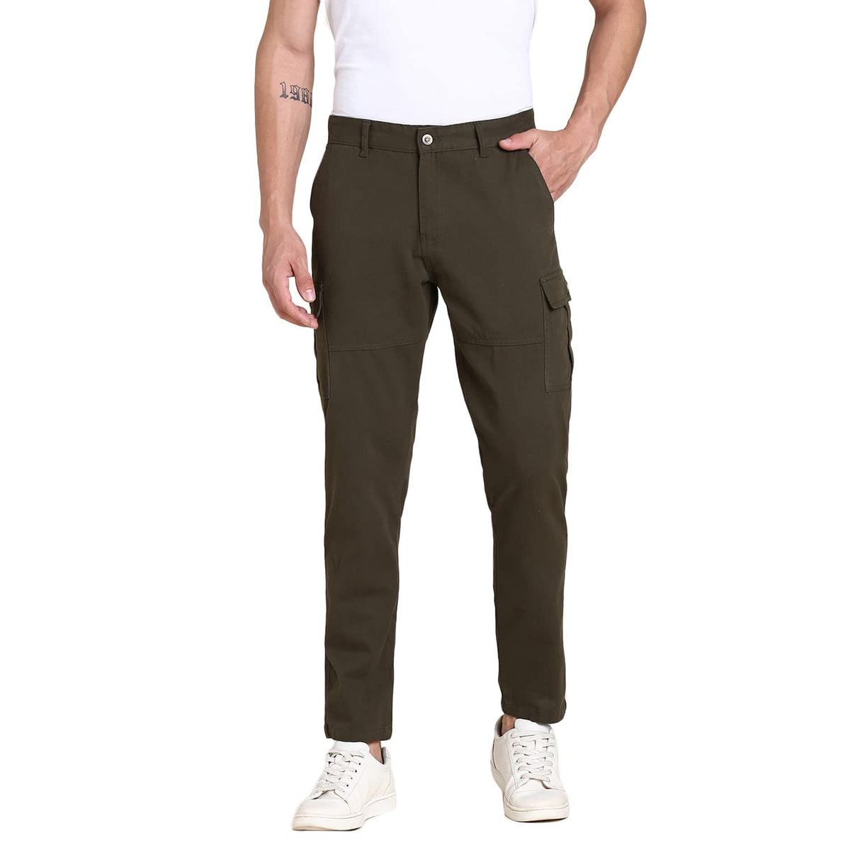 Dennis Lingo Slim Fit Dark Olive Solid Cargo for Men