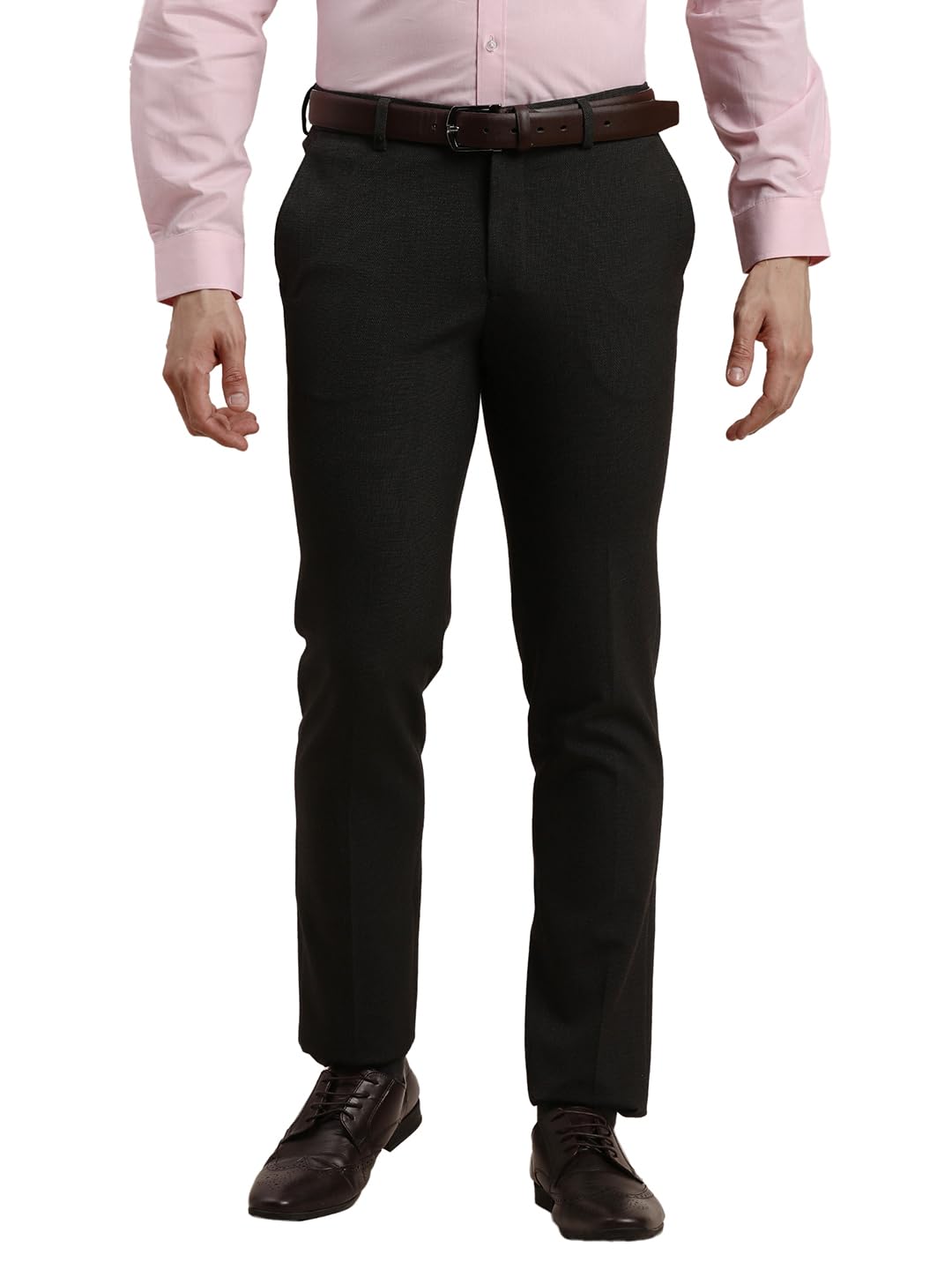 Turtle Men Black Slim Fit Dobby Flat Front 4 Way Stretch Formal Trouser