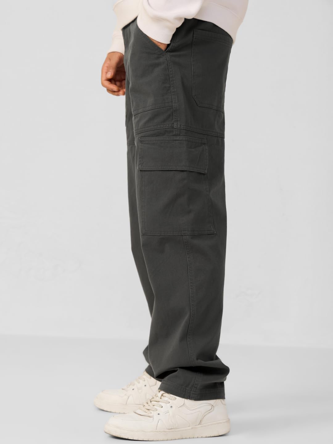 The Souled Store Solids: Charcoal Black Men and Boys Camo Print Regular Fit 100% Cotton Cargo Pants - Lightweight Joggers, Casua