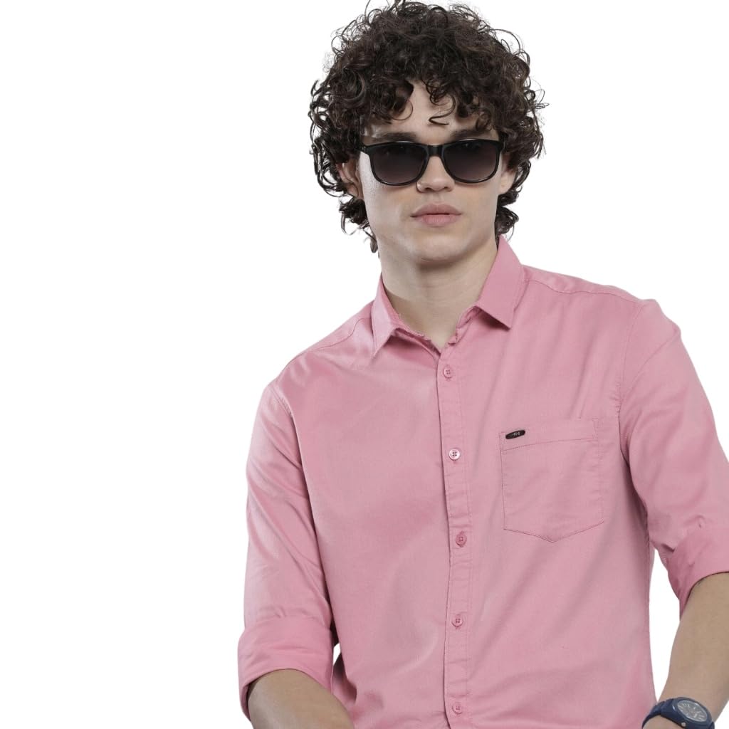 The Indian Garage Co Men Pink Solid Slim Fit Casual Shirt