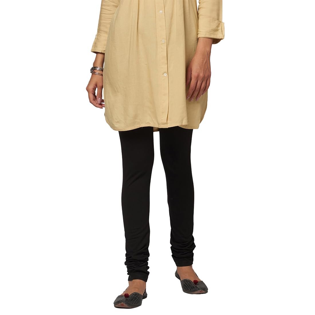 Fabindia Women's Black Cotton Solid Straight Fit Churidar