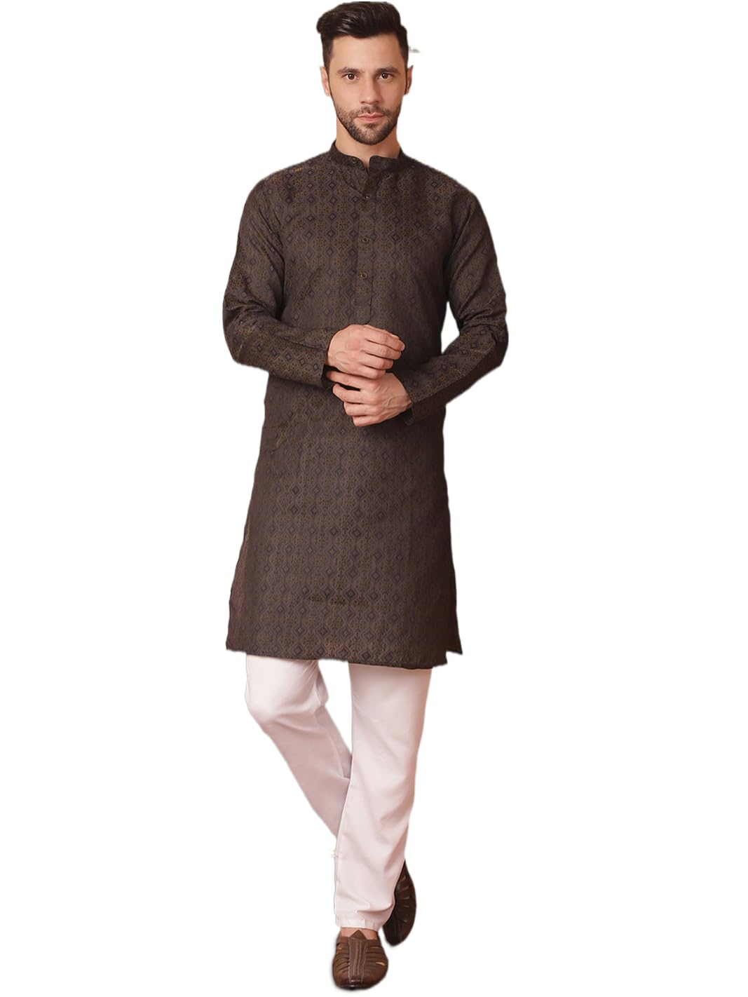 Jompers Mens Woven Design Silk Blended Kurta Pyjama Set