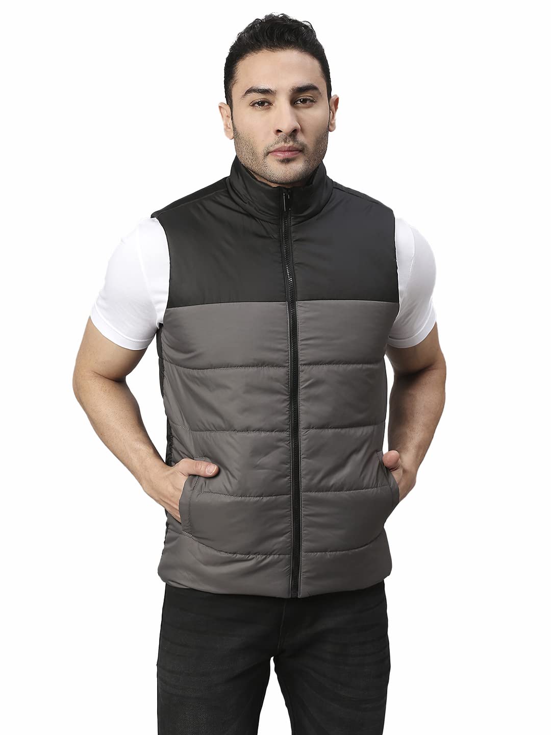 Dennis Lingo Polyester Regular Fit Long Sleeves MenS Color Block Puffer Jacket With 2 Pockets - Lightweight Casual Winterwear F