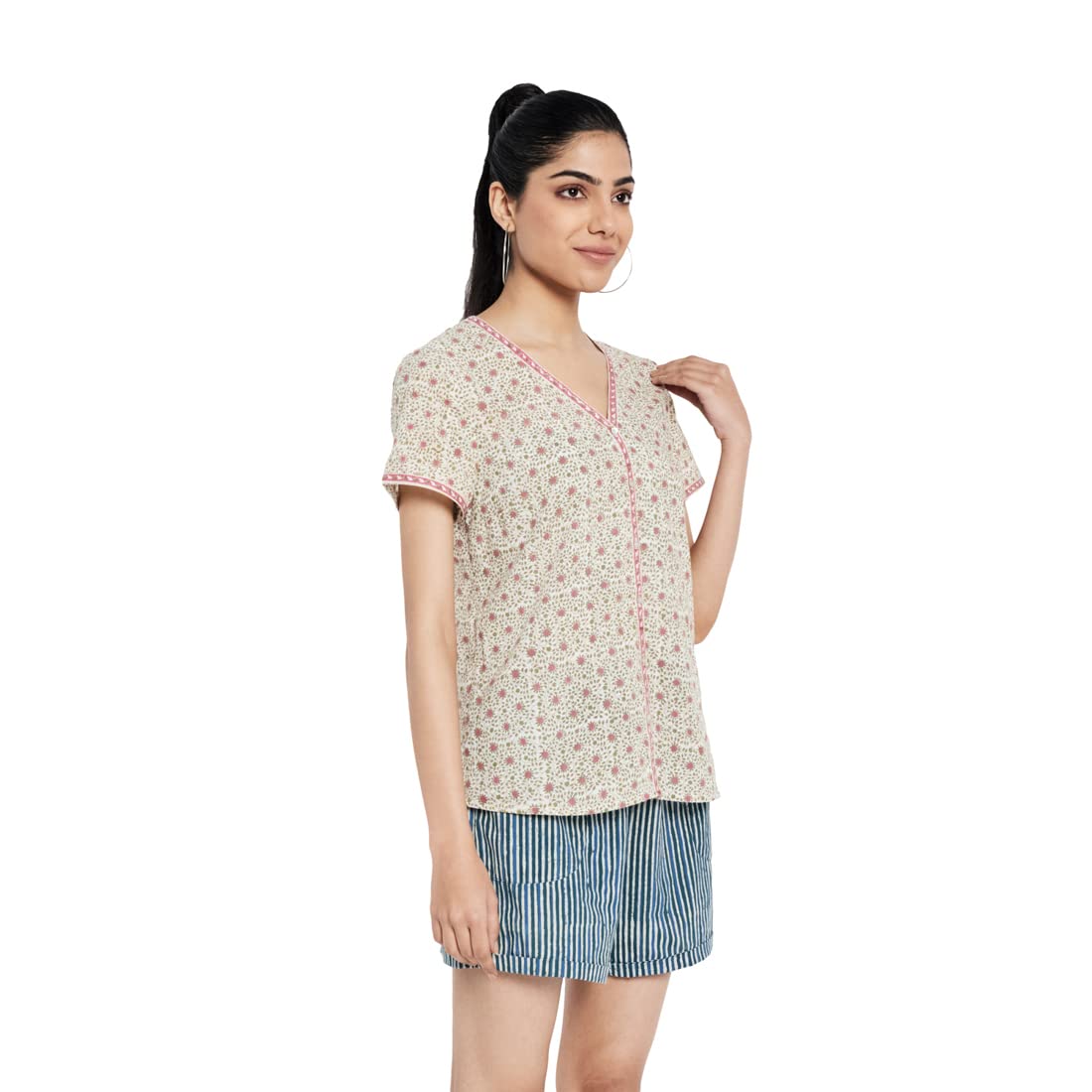 Fabindia Women Cambric Printed Shirt Cotton_M