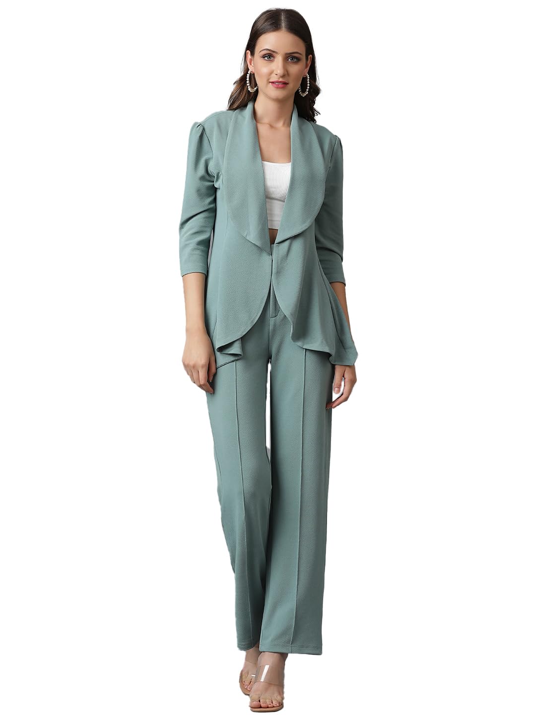 KOTTY Womens Solid Relaxed Fit 3/4 Sleeve Co-ord Blazer and Trouser Set.