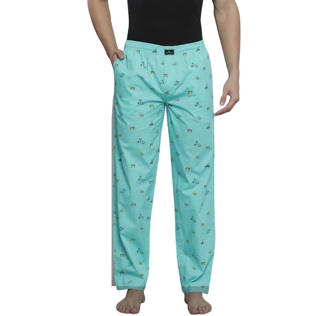 The Indian Garage Co Mens Regular Fit Blue/Mint Blue Cotton Lounge Pants