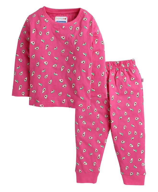 Bumzee Fuchsia Girls Full Sleeves T-Shirt And Pajama Set Age - 3-6 Months
