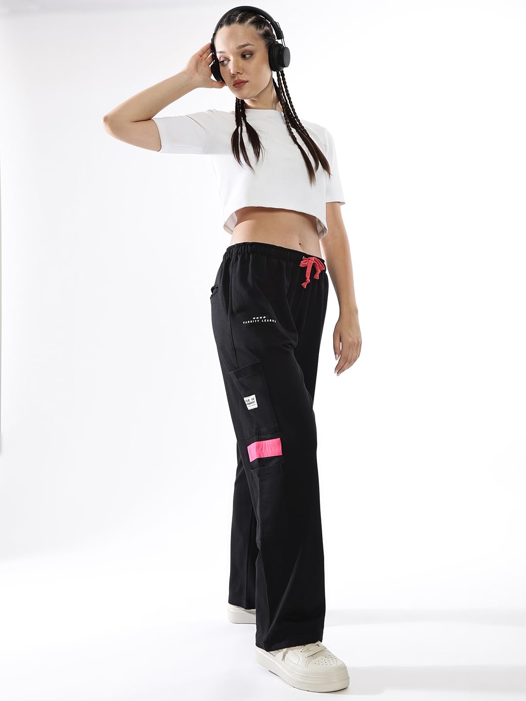 Hubberholme Women Printed Jogger High-Rise Casual Track Pants 16 Black