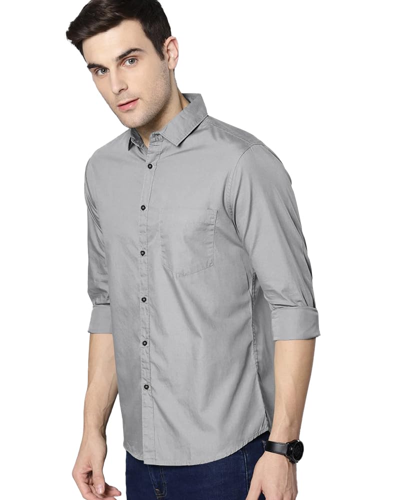 Noble Monk MenS Regular Fit Casual Shirt |Full Sleeve| Polo Neck |Formal Shirts For Men Cement Grey