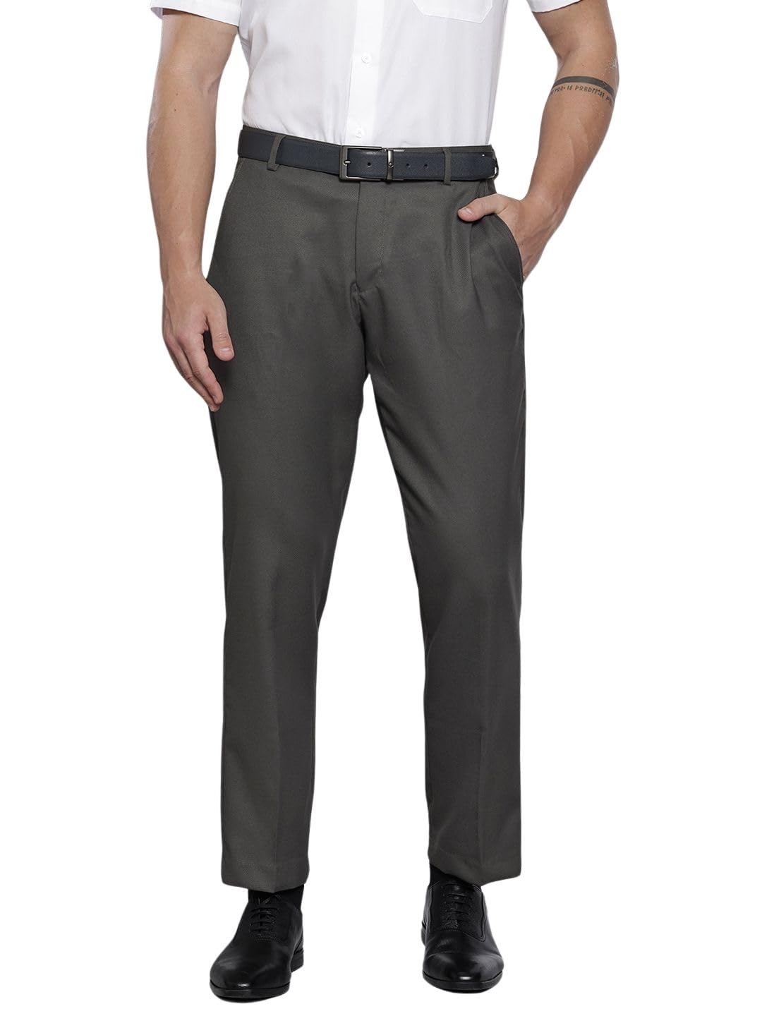 The Indian Garage Co Mens Regular Fit Self Design Formal Trousers Sweater