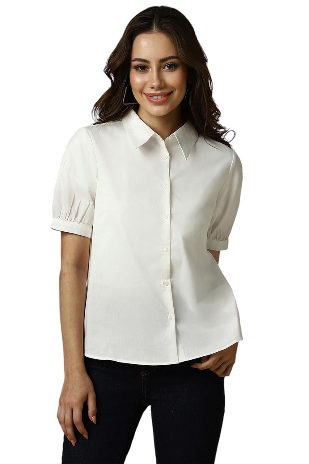 Allen Solly Women Solid Casual Cotton Short Sleeve Stretch T-Shirt