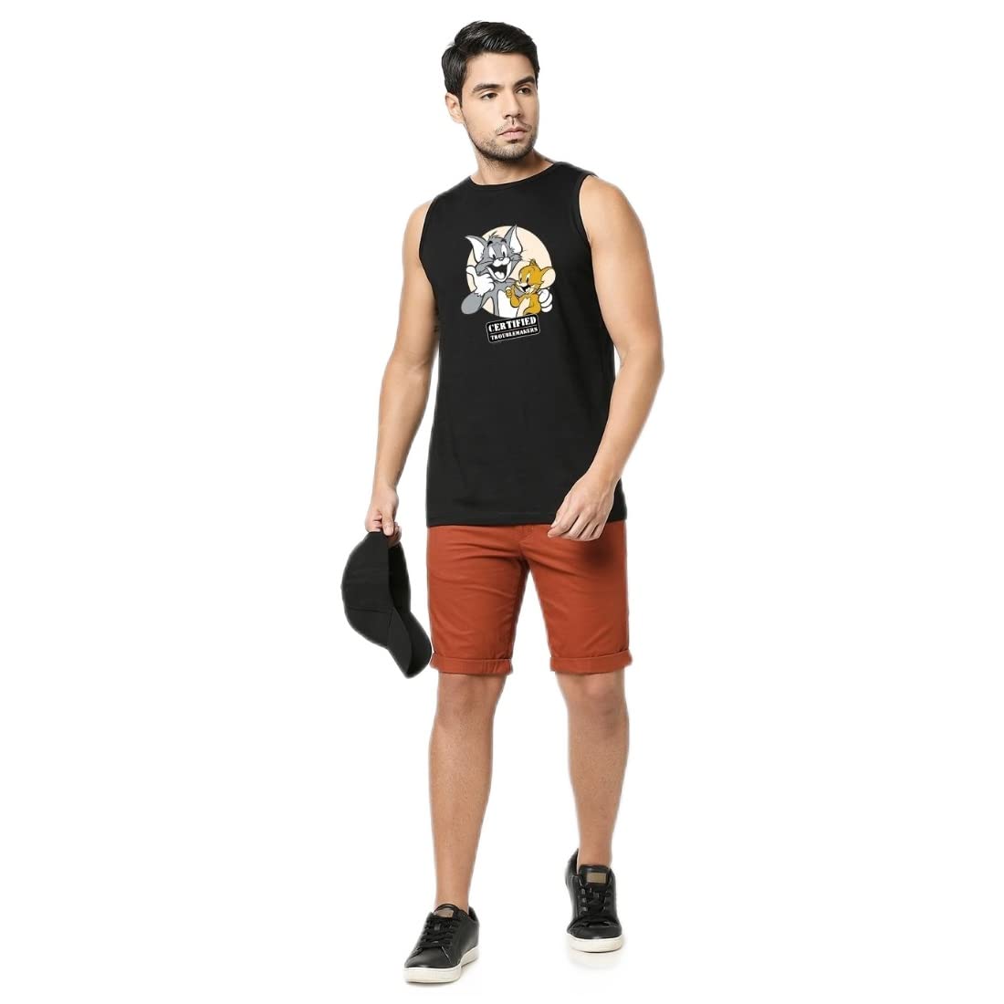 Bewakoof Men Certified Troublemakers Graphic Print Black Sleeveless Round Neck Vest