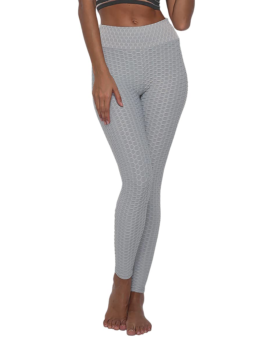 Shasmi Womens Light Grey High Waist Yoga Pants Butt Lifting Leggings Workout Seamless Leggings Textured Booty Tights Trousers Y