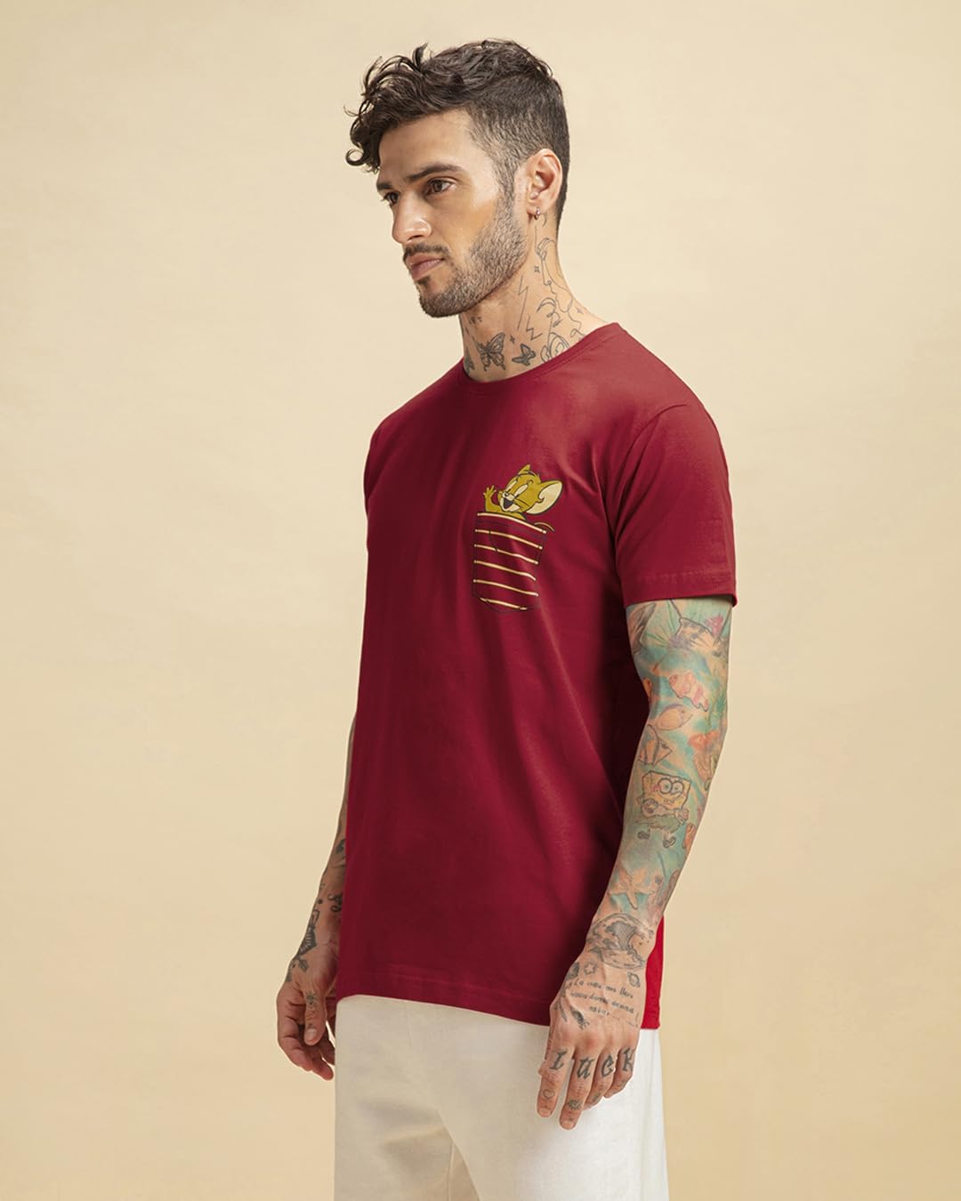 Bewakoof Mens Tom & Jerry Graphic Printed 100% Cotton T-Shirt - Regular Fit, Round Neck, Half Sleeves