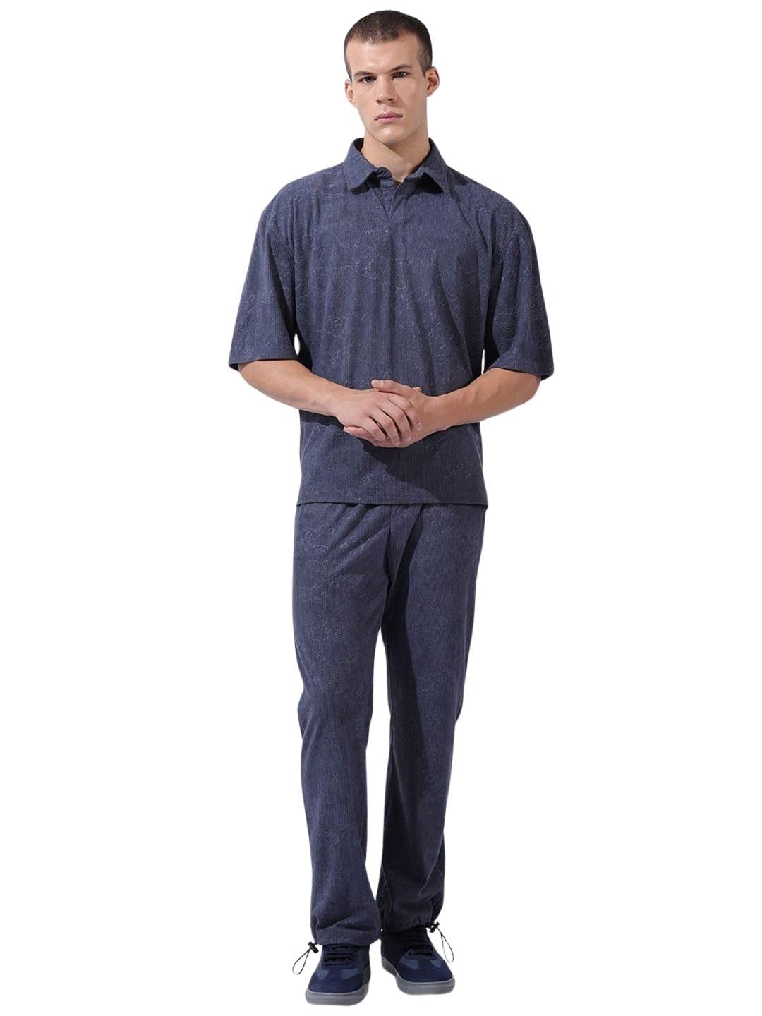 The Indian Garage Co Mens Relaxed Fit Textured Half Sleeves Johnny Collar & Set Co-ords Set