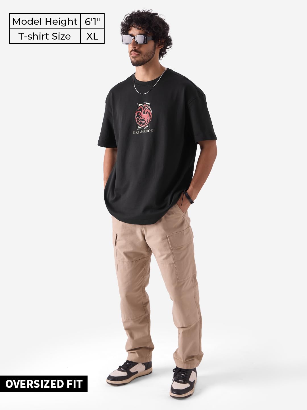 The Souled Store Official House of The Dragon: Family Tree Men and Boys Round Neck Short Sleeve Black Graphic Print Oversized Fi