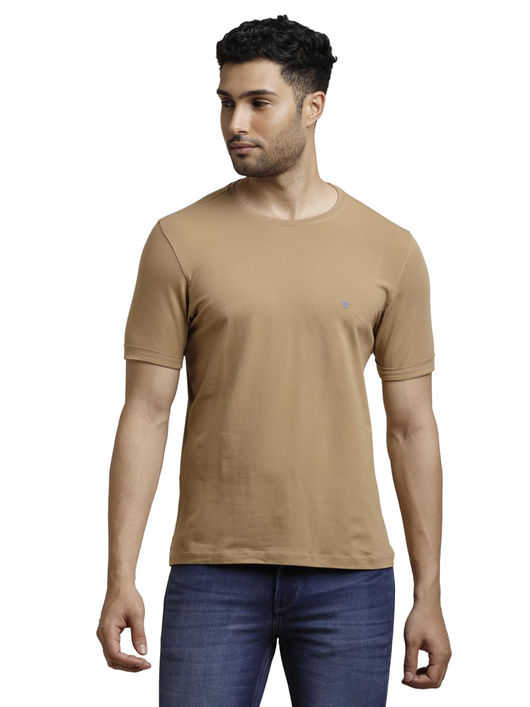 Turtle Men Cotton Stretch Solid Brown Crew Neck Tshirt
