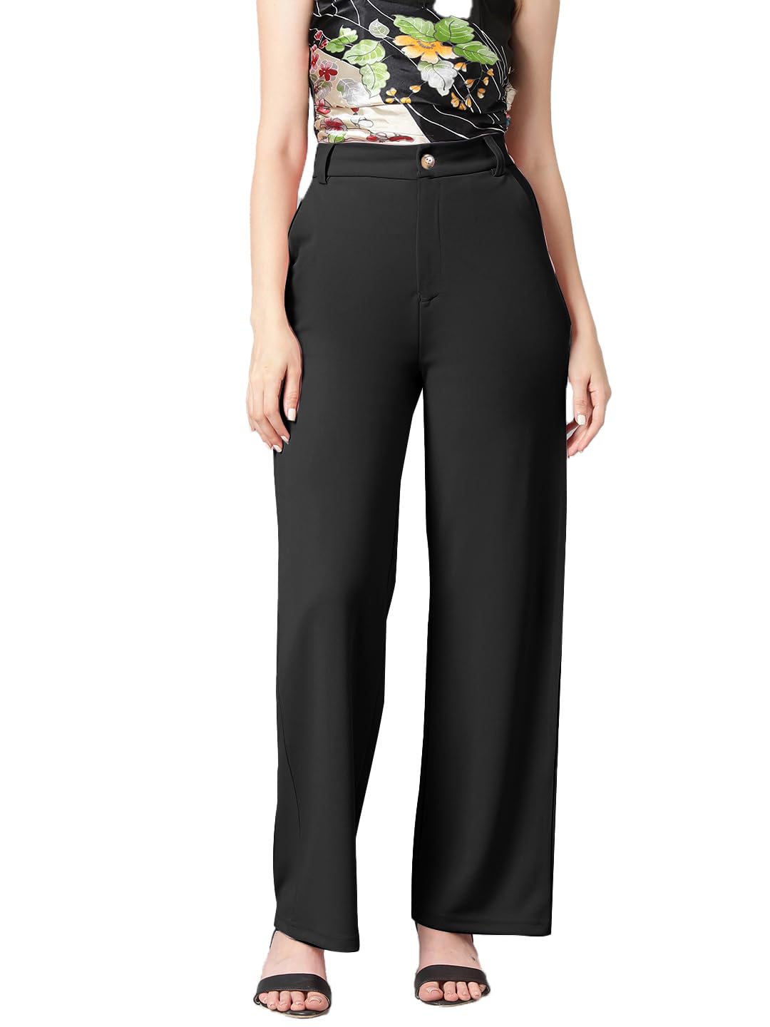 KOTTY Womens Cotton Blend Straight Fit Trousers Jade Black