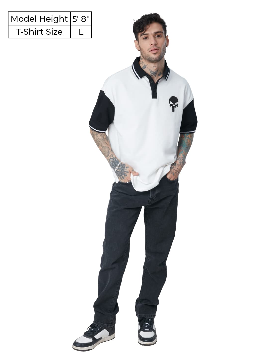 The Souled Store| Official Punisher: Logo Mens and Boys Polos|Half Sleeve|Regular fit Graphic Printed| 100% Cotton White & Black