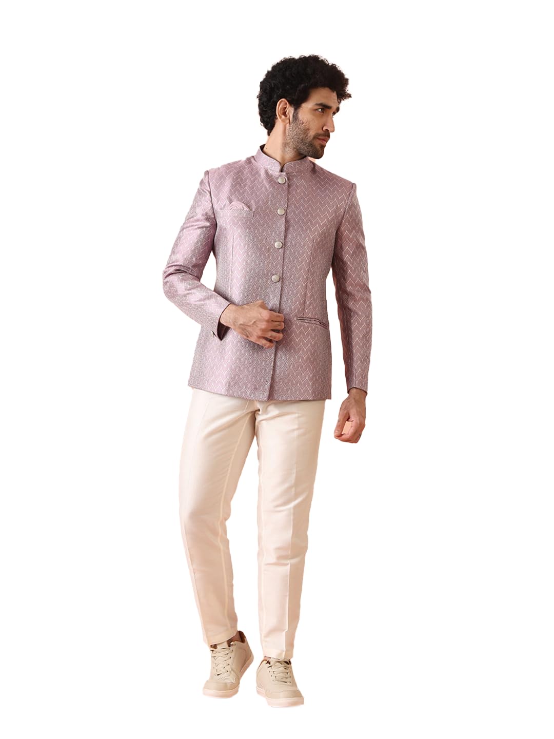 Kisah MenS Bandhgala & Trouser Set Textured Silk Blend Jacquard Ethnic Suit For Men Regular Fit Wedding & Festivals Dry Clean