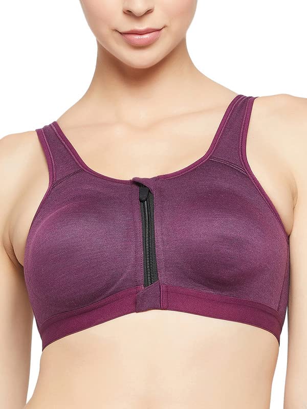 Clovia Womens Cotton Non-Padded Wirefree High Impact Sports Bra (BRS021P09_34B_Maroon)