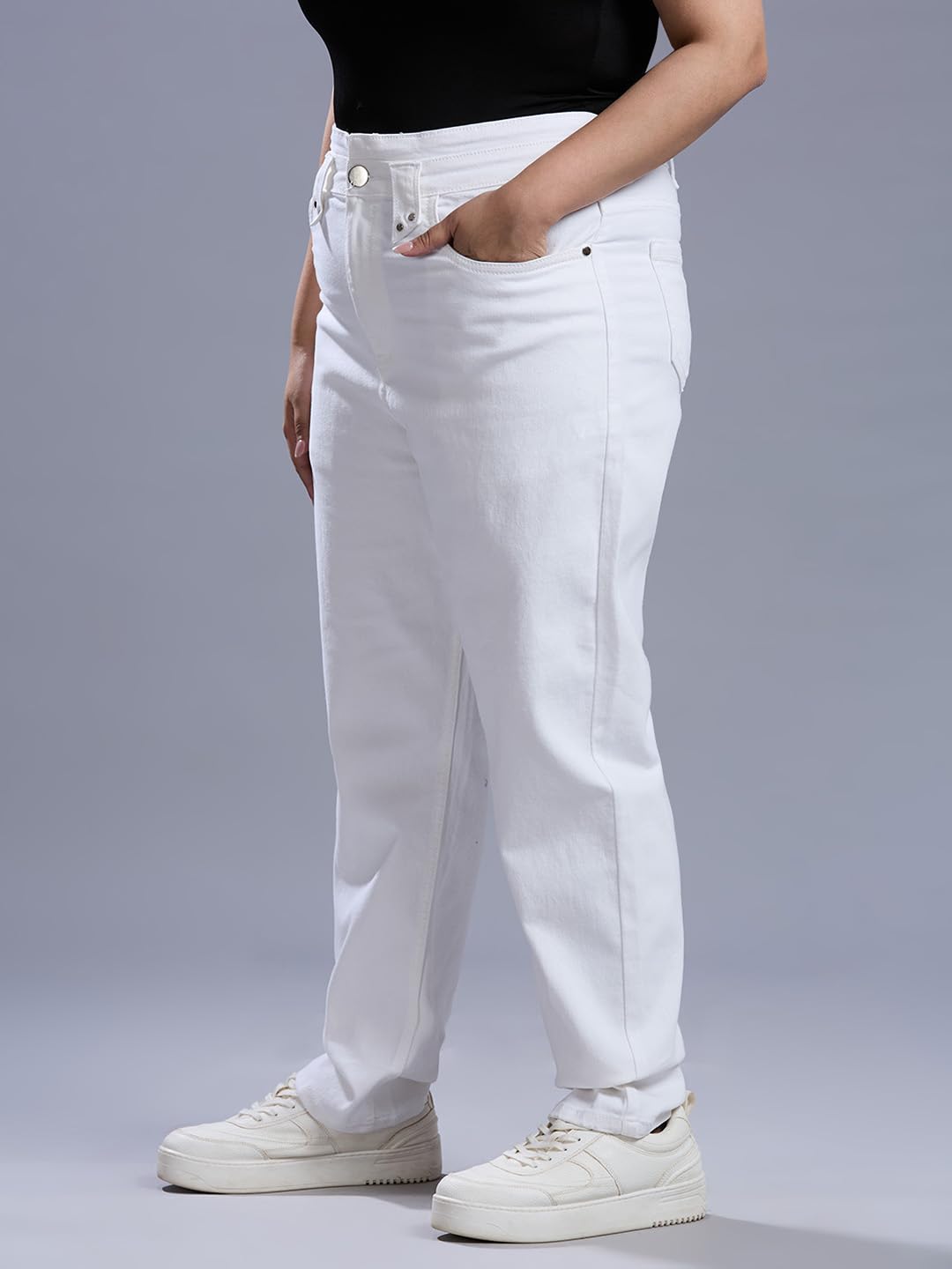 Style Quotient Women Plus Size White Straight Fit High Rise Stretchable Jeans