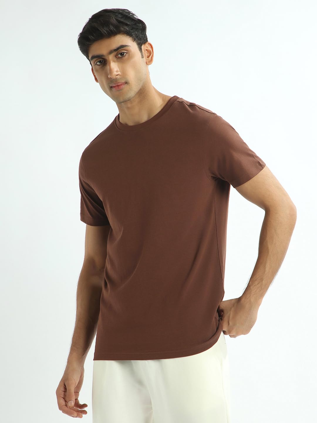 Nobero MenS Solid Regular Fit T-Shirt (1M-Twts-R0007_Chocolate Fondant