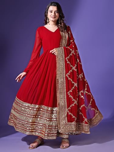 Fashion Basket Georgette Maroon Anarkali Gown For Women
