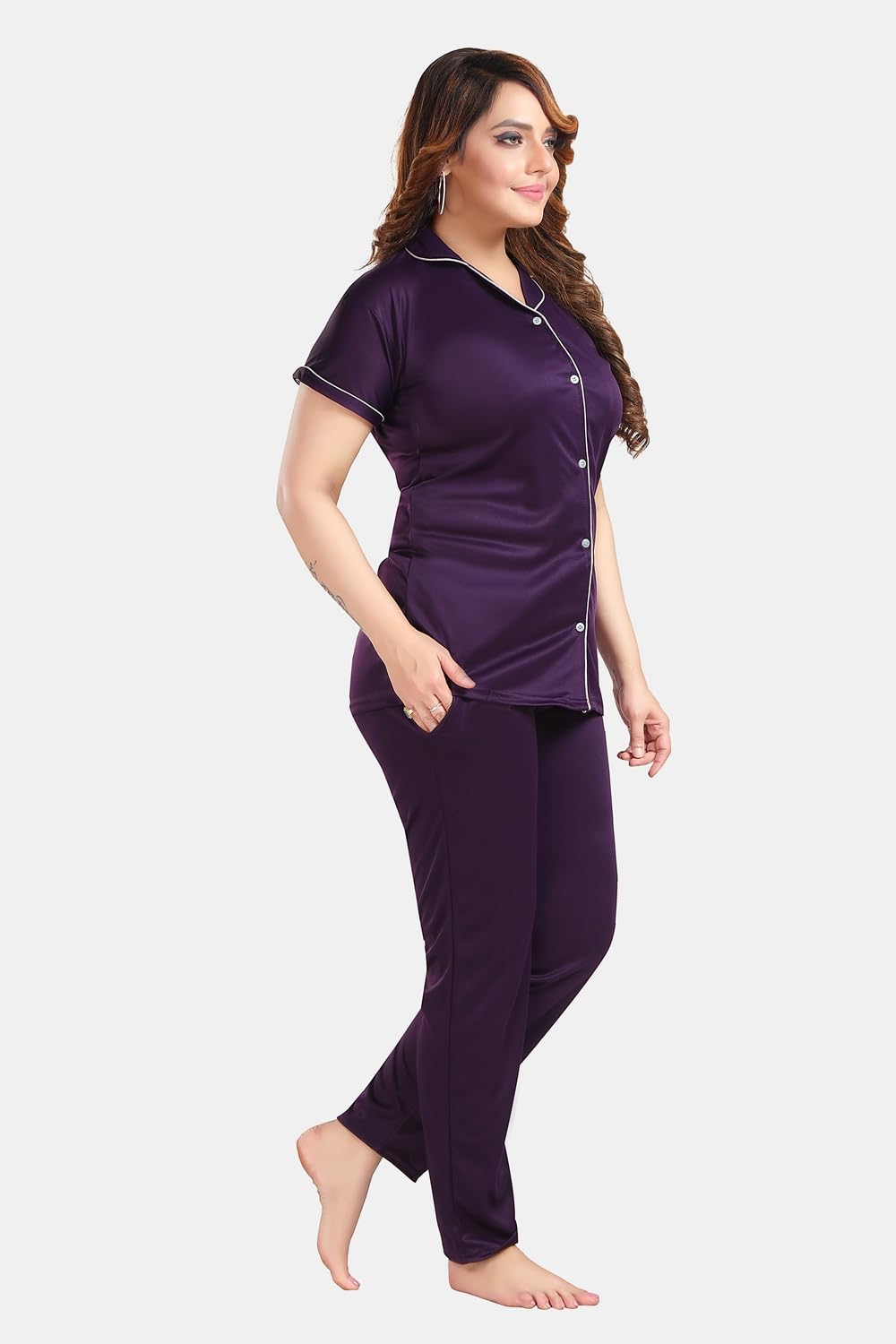 Fabme WomenS Regular Fit Button Down Shirt (Nw0337_Purple
