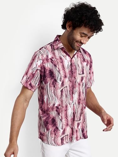 Greciilooks Geometric For Casual Stylish Printed Regular Fit | Men Formal Half Sleeve Shirt (Gl-Ms-6059_Pink