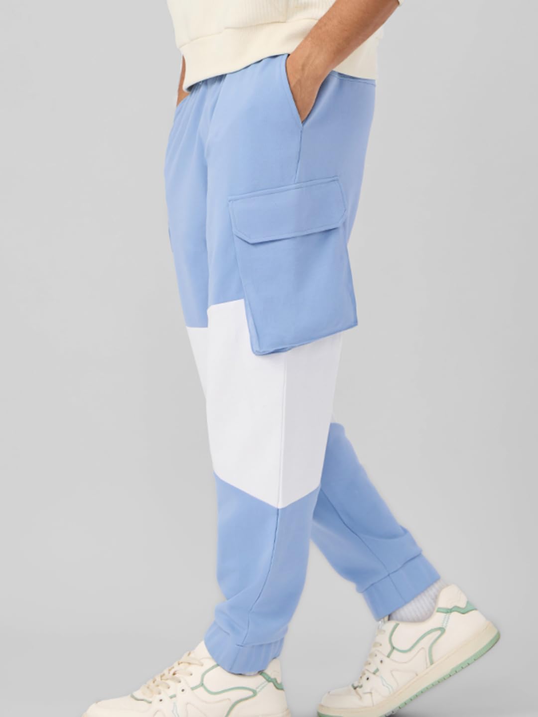 The Souled Store Arctic (Utility) Men and Boys Drawstringed Blue and White Polyester Oversized Joggers
