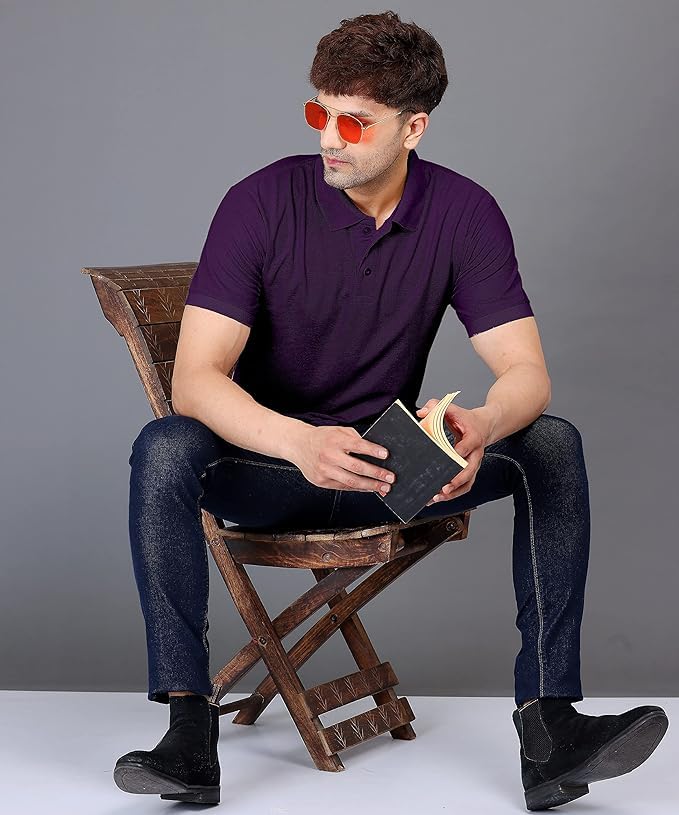 Baghadbillo MenS Regular Fit Solid Polo Half Sleeve T-Shirt Purple